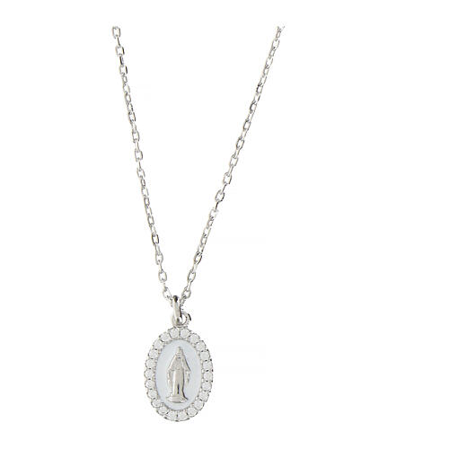 Amen necklace with medal of Mary Immaculate, 925 silver, white enamel and rhinestones 1