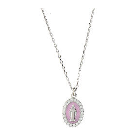 Halskette Madonna aus 925 Silber Emaille Rosa Zirkonia Rhodium-Finish Amen