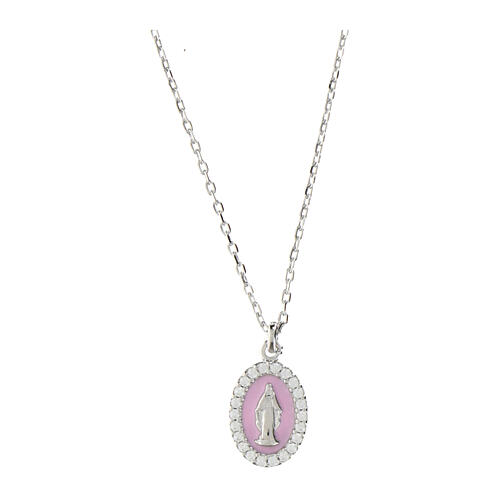 Halskette Madonna aus 925 Silber Emaille Rosa Zirkonia Rhodium-Finish Amen 1