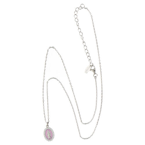 Halskette Madonna aus 925 Silber Emaille Rosa Zirkonia Rhodium-Finish Amen 3