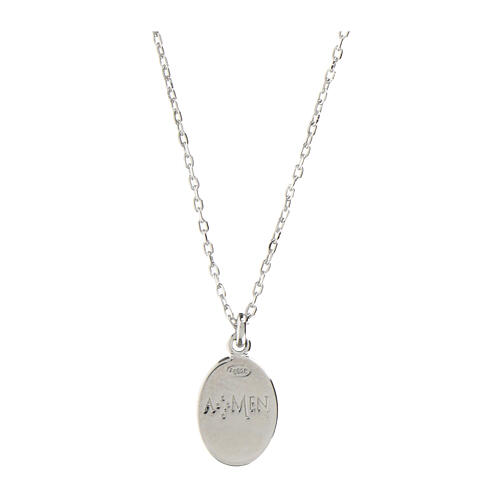 Amen necklace with medal of Mary Immaculate, 925 silver, burgundy enamel and rhinestones 2