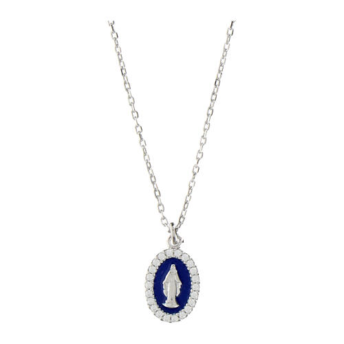 Collier émail bleu argent 925 Vierge Miraculeuse avec zircons Amen 1