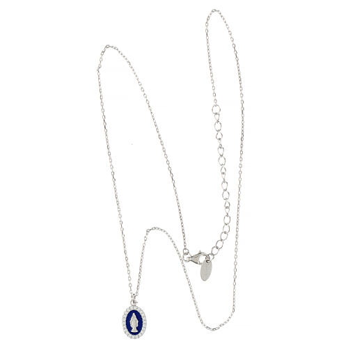 Collier émail bleu argent 925 Vierge Miraculeuse avec zircons Amen 3