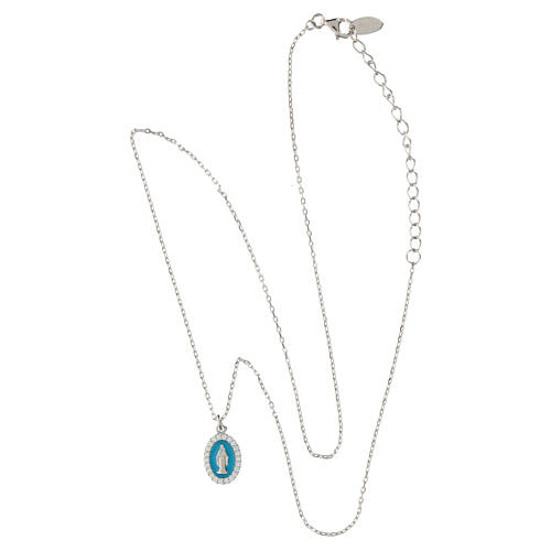 Collier argent 925 Amen émail turquoise Vierge Miraculeuse zircons 3