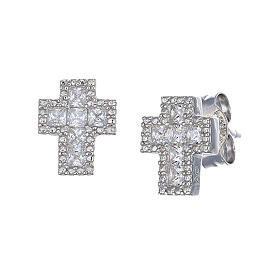 Amen 925 silver cross earrings with white zircons, rhodium finish