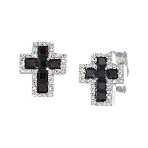 Boucles d'oreilles croix noire argent 925 zircons blancs Amen fin. rhodiée 1