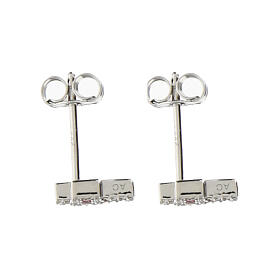 Cross-shaped stud earrings by Amen, red and white rhinestones and rhodium-plated 925 silver