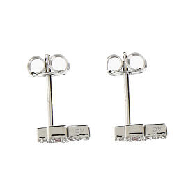 Cross-shaped stud earrings by Amen, green and white rhinestones and rhodium-plated 925 silver