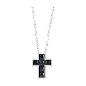 Amen cross necklace in 925 silver with black zircons and rhodium finish
