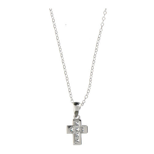 Amen necklace of 925 silver, rhodium-plated finish, cross-shaped pendant with white rhinestones 2