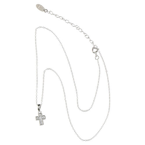 Amen necklace of 925 silver, rhodium-plated finish, cross-shaped pendant with white rhinestones 3