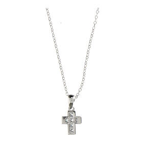 Collana argento 925 con croce zirconi bianchi Amen finitura rodio