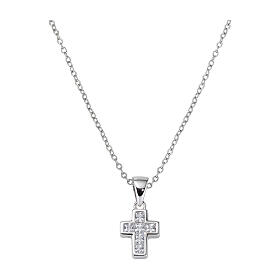 925 silver necklace with white zircon cross Amen rhodium finish