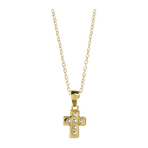 Amen necklace of 925 silver, gold plated finish, cross-shaped pendant with white rhinestones 2