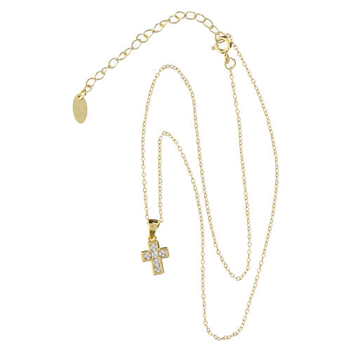 Amen necklace of 925 silver, gold plated finish, cross-shaped pendant with white rhinestones 3