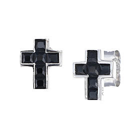 Amen cross earrings in 925 silver with black zircons and rhodium finish