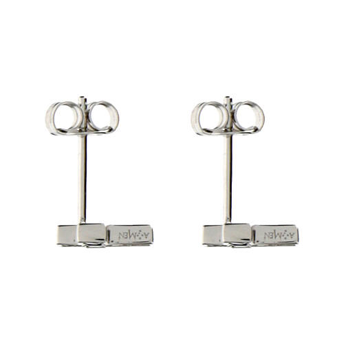 Amen cross earrings in 925 silver with black zircons and rhodium finish 2