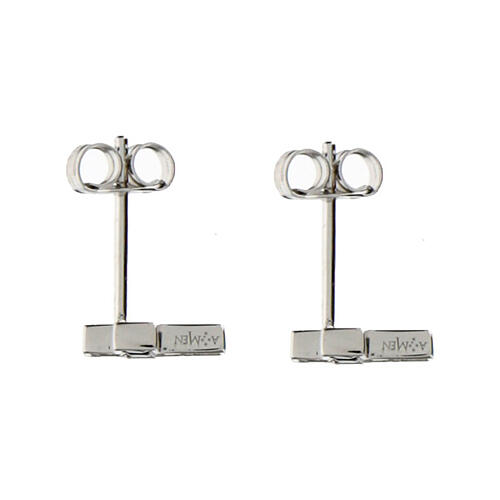 Amen cross-shaped earrings, rhodium-plated 925 silver and white rhinestones 2