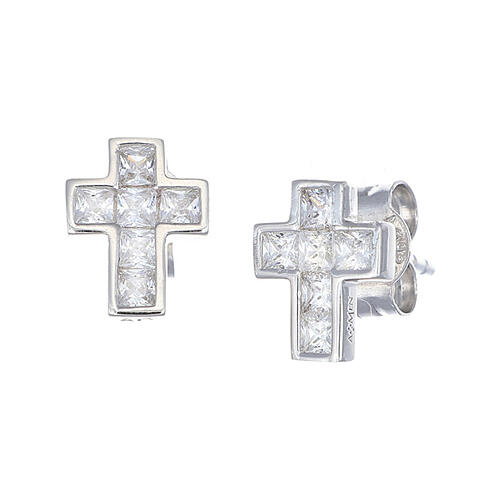 Pendientes cruz plata 925 zircones blancos rodiada Amen 1