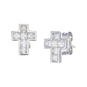 Amen 925 silver cross earrings with white rhodium zircons