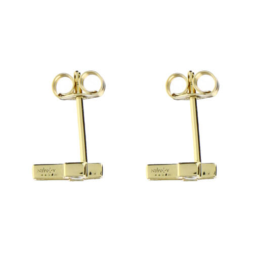 Amen cross-shaped earrings, gold plated 925 silver and white rhinestones 2