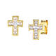 Amen cross-shaped earrings, gold plated 925 silver and white rhinestones s1