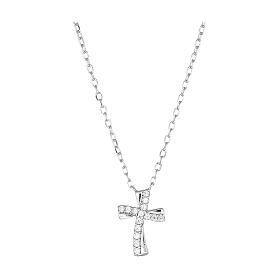 Collier en argent 925 croix courbée zircons blancs Amen