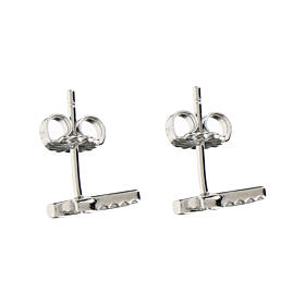 Amen earrings with cross shape, white rhinestones and rhodium-plated 925 silver
