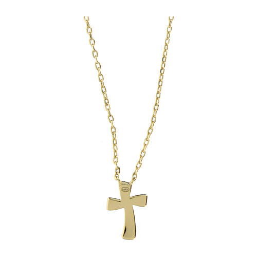 Amen necklace with curved cross-shaped pendant, white rhinestones and gold plated 925 silver 2