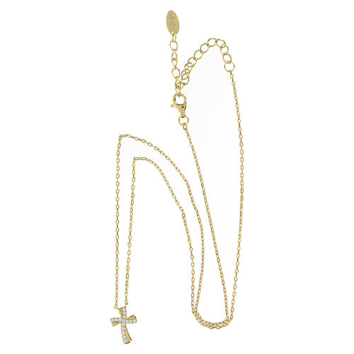 Amen necklace with curved cross-shaped pendant, white rhinestones and gold plated 925 silver 3