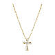 Amen necklace with curved cross-shaped pendant, white rhinestones and gold plated 925 silver s1