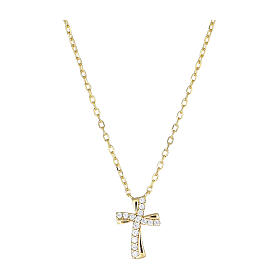 Collana oro Amen argento 925 zirconi bianchi croce finitura rodio
