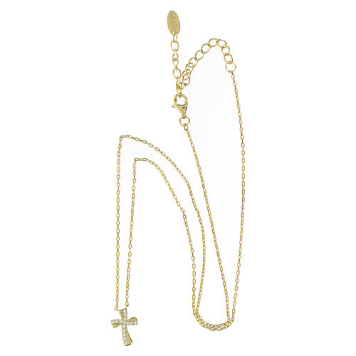 Collana oro Amen argento 925 zirconi bianchi croce finitura rodio 3