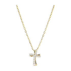 Amen gold cross necklace 925 silver white zircon rhodium finish