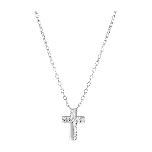 Collana con croce in argento 925 Amen zirconi bianchi rifinita rodio 1