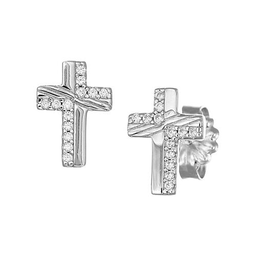 Amen cross stud earrings rhodium finished 925 silver white zircons 1