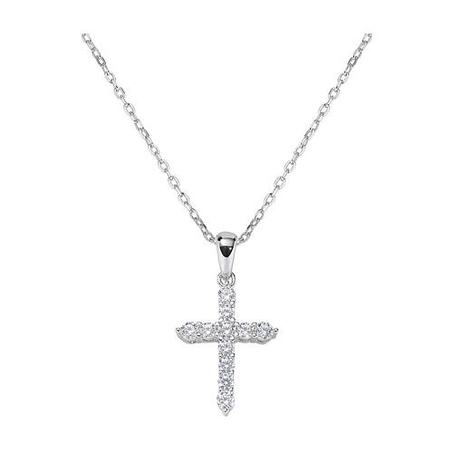 Amen necklace with white rhinestone cross, rhodium-plated 925 silver 1