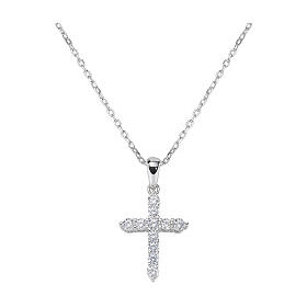 Collana croce in arg 925 con zirconi bianchi  Amen finitura rodio