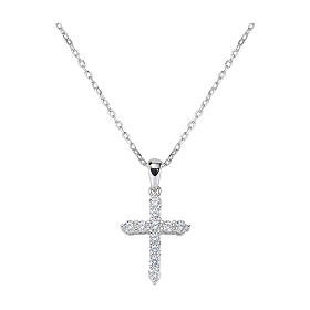 Cross pendant necklace in 925 silver with Amen white zircons, rhodium finish