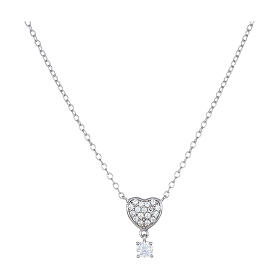 Amen necklace with heart and white rhinestone, rhodium-plated 925 silver