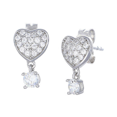 Amen earrings with heart and white rhinestone, rhodium-plated 925 silver 1