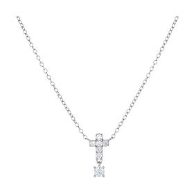 Collana croce e zircone Amen in argento 925 finitura rodio