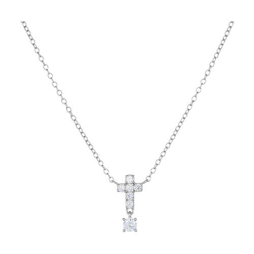 Collana croce e zircone Amen in argento 925 finitura rodio 1
