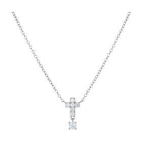 Amen cross and zircon necklace in 925 rhodium-plated silver