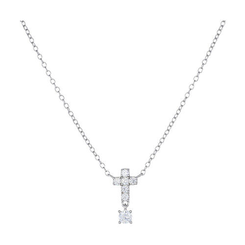 Amen cross and zircon necklace in 925 rhodium-plated silver 1