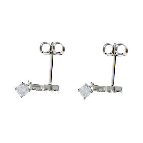Amen earrings with cross and white rhinestone, rhodium-plated 925 silver