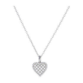 Amen necklace with rhodium-plated heart, white rhinestones and 925 silver