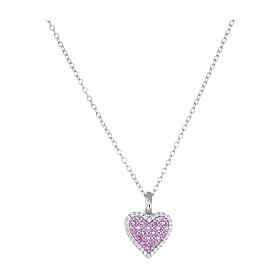 Amen necklace with rhodium-plated heart, white and pink rhinestones and 925 silver