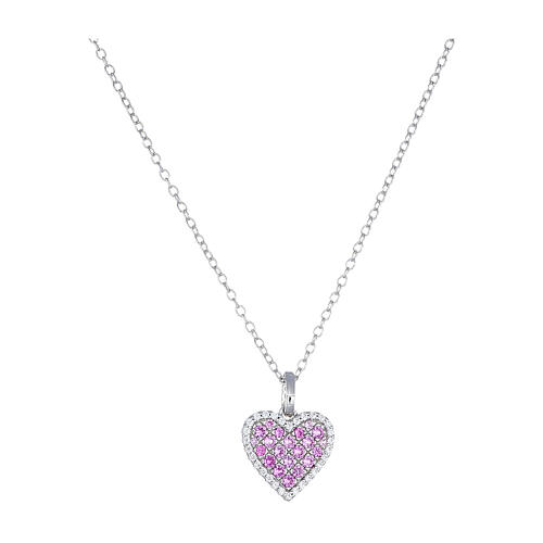 Amen pink heart necklace zircon 925 silver rhodium finish 1