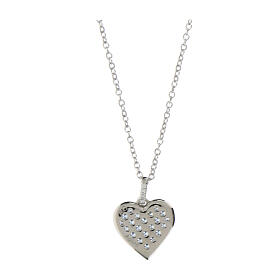 Amen necklace with rhodium-plated heart, white and light blue rhinestones and 925 silver
